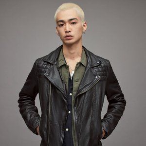 AllSaints Conroy Leather Biker Jacket (BLACK)